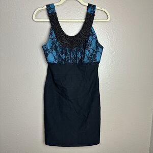 Trixxi Teal Black Dress Beaded Lace Cocktail Bandage Sleeveless Juniors Size 7